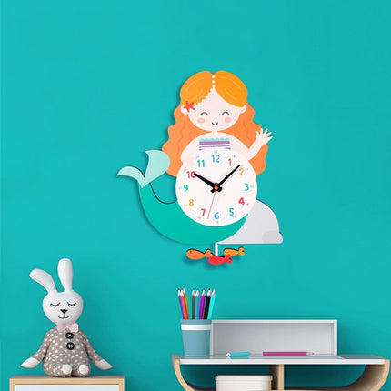 Cartoon Shake Wall Clock Children Room Decoration Wall Clock (Mermaid)-garmade.com
