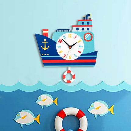 Cartoon Shake Wall Clock Children Room Decoration Wall Clock (Sail Boat)-garmade.com