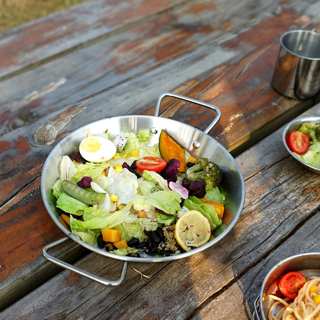 Outdoor Camping Stainless Steel Binaural Pans(24cm)-garmade.com