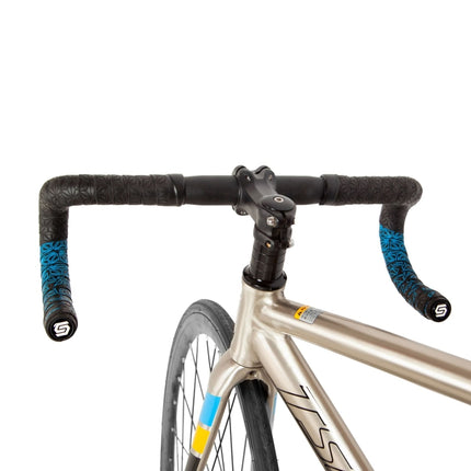 JH085 Chrysanthemum Pattern Shock Absorption Gradient Color Bicycle Handlebar(Black Bottom Blue Printing)-garmade.com
