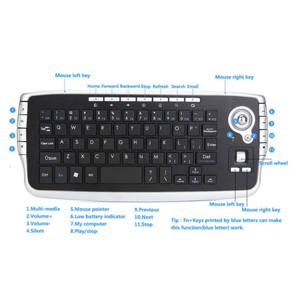 MY-10 2.4G 78 Keys 1200 DPI Mini Wireless Trackball Keyboard Wireless Keyboard And Mouse Set-garmade.com