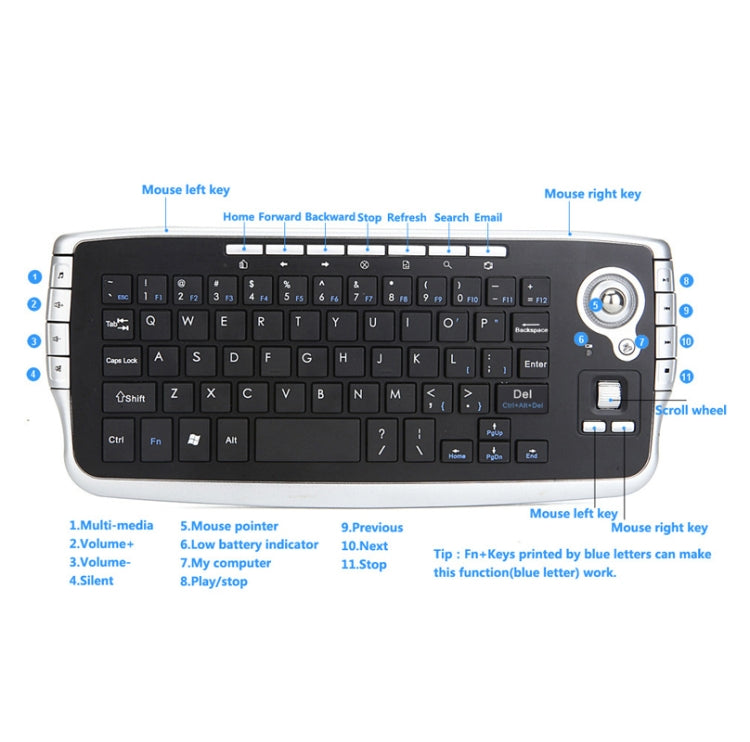 MY-10 2.4G 78 Keys 1200 DPI Mini Wireless Trackball Keyboard Wireless Keyboard And Mouse Set-garmade.com