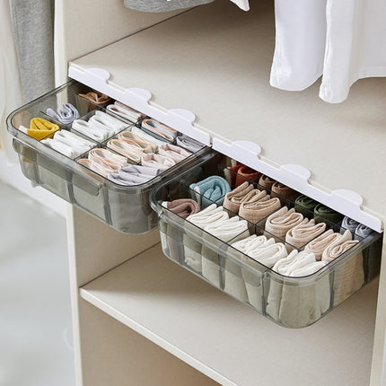 Home Wardrobe Drawer Type Underwear Socks Storage Box With Partition (Transparent Grey)-garmade.com