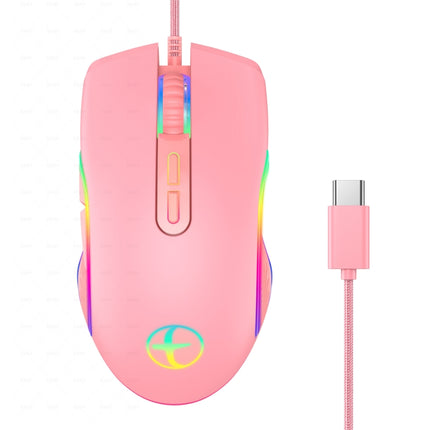 E32 7 Keys 3200 DPI Pink Girls RGB Glowing Wired Mouse Gaming Mouse, Interface: Type-C-garmade.com