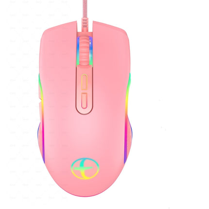 E32 7 Keys 3200 DPI Pink Girls RGB Glowing Wired Mouse Gaming Mouse, Interface: USB-garmade.com