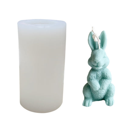 2 PCS 3D Scented Candle Ornament Silicone Mold(Sit And Cover Hands Rabbit)-garmade.com