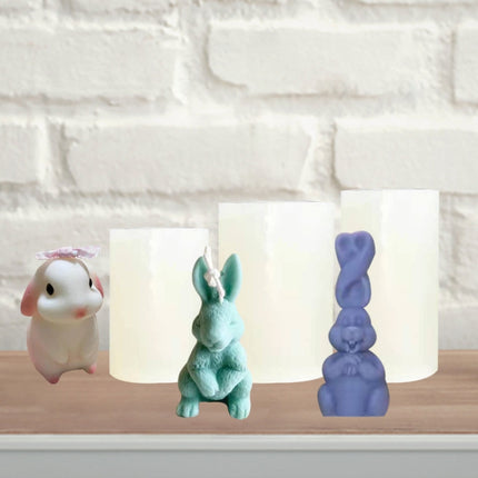 2 PCS 3D Scented Candle Ornament Silicone Mold(Sit And Cover Hands Rabbit)-garmade.com