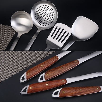 304 Stainless Steel Wooden Handle Kitchenware Home Kitchen Equipment, Style: Fried Spatula-garmade.com