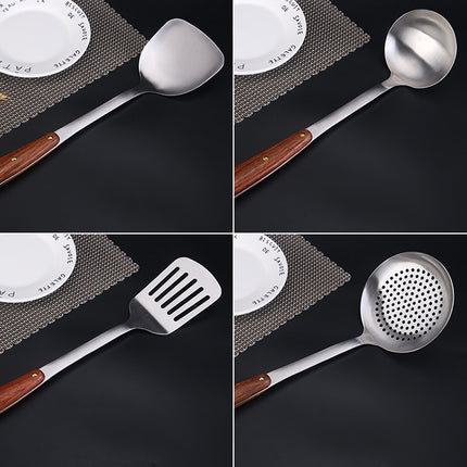 304 Stainless Steel Wooden Handle Kitchenware Home Kitchen Equipment, Style: Slotted Spoon-garmade.com