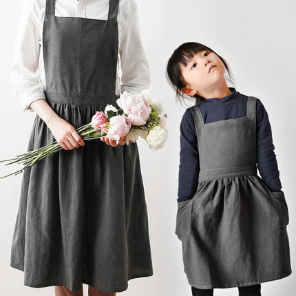 Cotton And Linen Parent-Child Painting Apron Baking Coffee Work Clothes,Size: Childrens (Gray)-garmade.com
