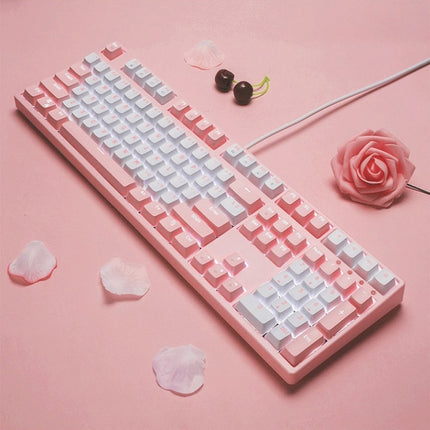 87/108 Keys Gaming Mechanical Keyboard, Colour: FY87 Pink Shell Pink Cap Green Shaft-garmade.com