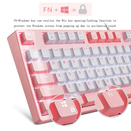 87/108 Keys Gaming Mechanical Keyboard, Colour: FY87 Pink Shell Pink Cap Red Shaft-garmade.com