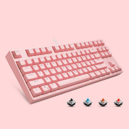 87/108 Keys Gaming Mechanical Keyboard, Colour: FY87 Pink Shell Pink Cap Tea Shaft-garmade.com