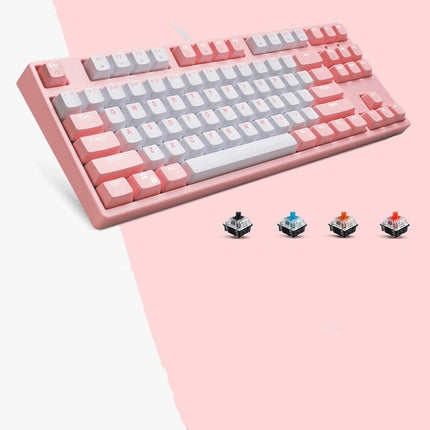 87/108 Keys Gaming Mechanical Keyboard, Colour: FY87 Pink Shell Black Shaft-garmade.com