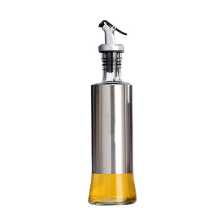 Stainless Steel Glass Oil Bottle Kitchen Pressed Seasoning Bottle, Capacity: 200ml-garmade.com