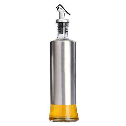 Stainless Steel Glass Oil Bottle Kitchen Pressed Seasoning Bottle, Capacity: 500ml-garmade.com