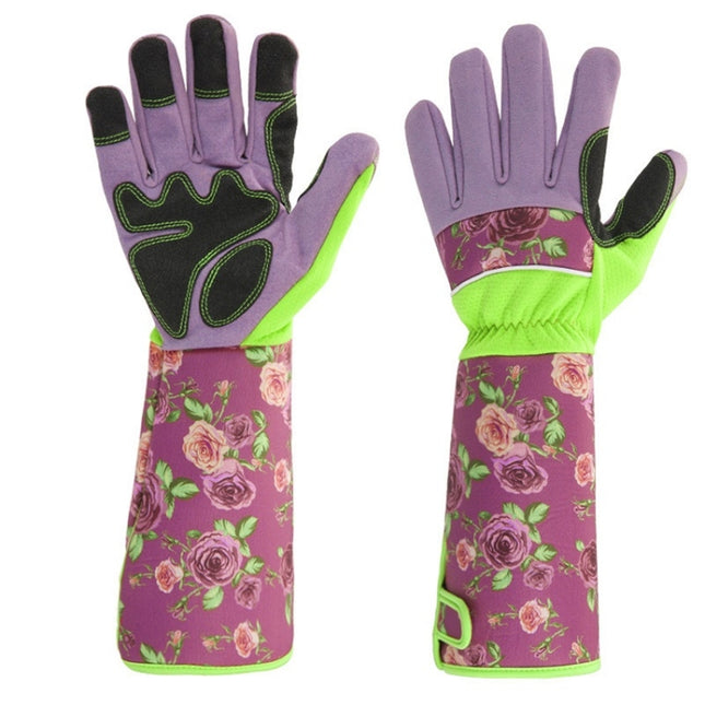 Gardening Stab Resistant Print Sleeve Wrist Extended Gloves(Pink)-garmade.com