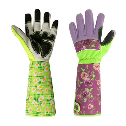 Gardening Stab Resistant Print Sleeve Wrist Extended Gloves(Pink)-garmade.com