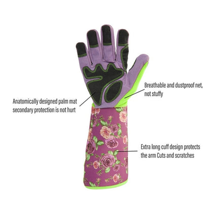 Gardening Stab Resistant Print Sleeve Wrist Extended Gloves(Pink)-garmade.com