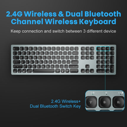 K9500 110 Keys 2.4G+Bluetooth Dual Mode Mute Office Wireless Keyboard(Silver White)-garmade.com