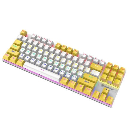 XUNFOX K80 87 Keys Wired Gaming Mechanical Illuminated Keyboard, Cable Length:1.5m(White Yellow)-garmade.com