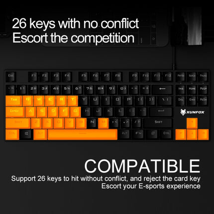 XUNFOX K80 87 Keys Wired Gaming Mechanical Illuminated Keyboard, Cable Length:1.5m(Gray Black)-garmade.com
