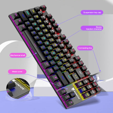 XUNFOX K80 87 Keys Wired Gaming Mechanical Illuminated Keyboard, Cable Length:1.5m(Yellow White)-garmade.com