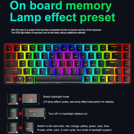 ZIYOU LANG T8 68 Keys RGB Luminous Gaming Mechanical Keyboard, Cable Length:1.6m(White Red Shaft)-garmade.com