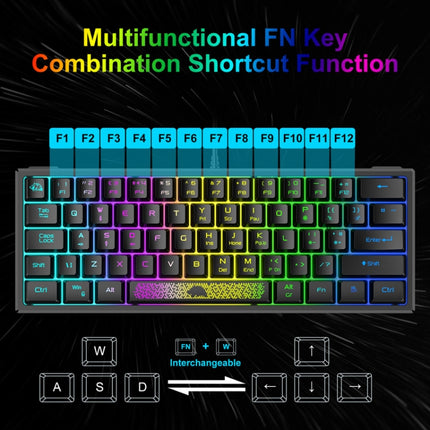 ZIYOU LANG K61 62 Keys RGB Lighting Mini Gaming Wired Keyboard, Cable Length:1.5m(Black)-garmade.com