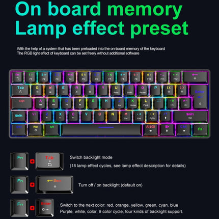 ZIYOU LANG T60 62-Key RGB Luminous Mechanical Wired Keyboard, Cable Length:1.5m(White Red Shaft)-garmade.com
