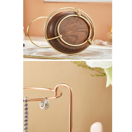 HP210803 Entrance Small Objects Iewelry Storage Display Rack(Rose Gold + Walnut)-garmade.com