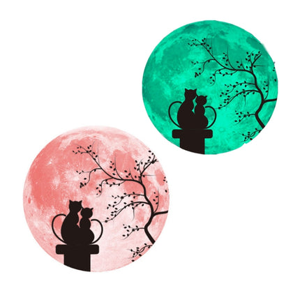 30cm Pink Couple Fluorescent Moon Wall Sticker(Couple Cat)-garmade.com