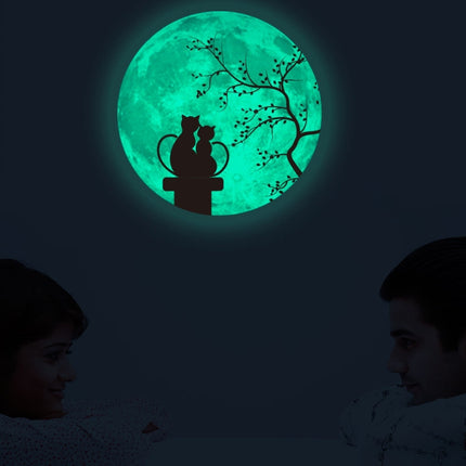 30cm Pink Couple Fluorescent Moon Wall Sticker(Couple Cat)-garmade.com