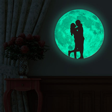 30cm Pink Couple Fluorescent Moon Wall Sticker(Kissing Couple)-garmade.com