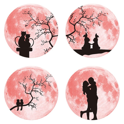 30cm Pink Couple Fluorescent Moon Wall Sticker(Couple Cat)-garmade.com