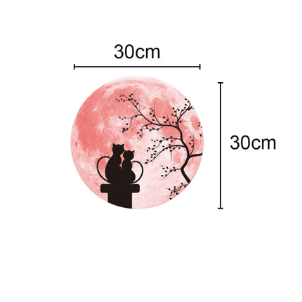 30cm Pink Couple Fluorescent Moon Wall Sticker(Couple Cat)-garmade.com