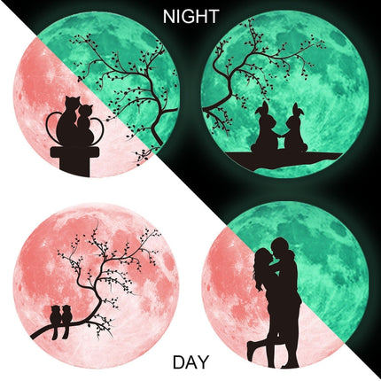 30cm Pink Couple Fluorescent Moon Wall Sticker(Couple Cat)-garmade.com