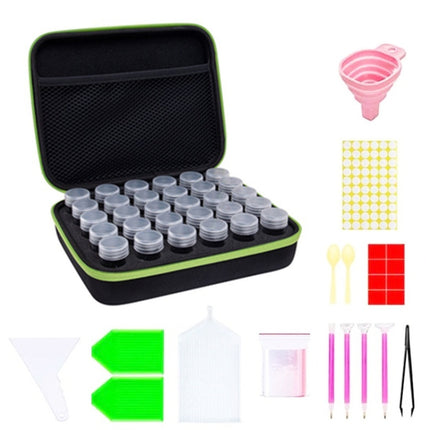 Multifunctional Portable Diamond Painting Tool Set Storage Bag, Style: 30 Grid (Green)-garmade.com
