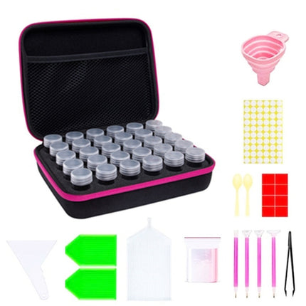 Multifunctional Portable Diamond Painting Tool Set Storage Bag, Style: 30 Grid (Pink)-garmade.com
