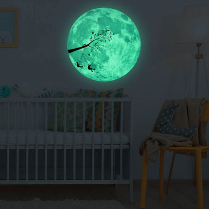 30cm Luminous Moon Wall Sticker Fluorescent Mural(Swing Under The Tree)-garmade.com