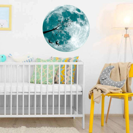 30cm Luminous Moon Wall Sticker Fluorescent Mural(Swing Under The Tree)-garmade.com