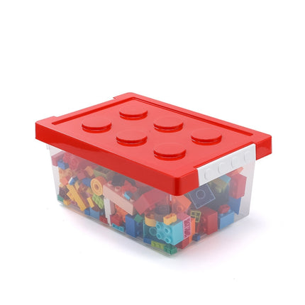 Children Building Blocks Toy Storage Box Transparent Storage Box With Lid(Red)-garmade.com