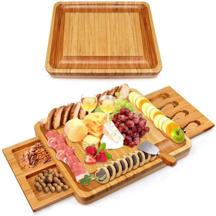 39 x 33 x 3.8cm Natural Bamboo Cheese Board +4 Knife Set-garmade.com