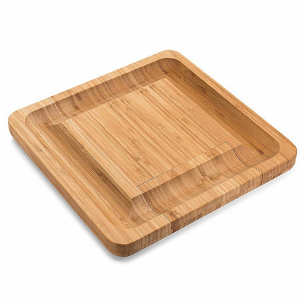 Bamboo Cheese Board With Cutter Cheese Drawer Plate, Size: 33x33x3.5cm(Square)-garmade.com