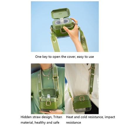 Saylee 650ml PU Case Square Portable Straw Cup(Light Green)-garmade.com