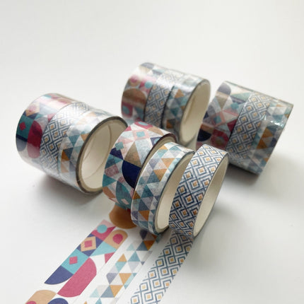 3 Sets/9 Rolls 4585 3m Paper Bronzing Hand Account Tape Set(Rainbow Geometry)-garmade.com
