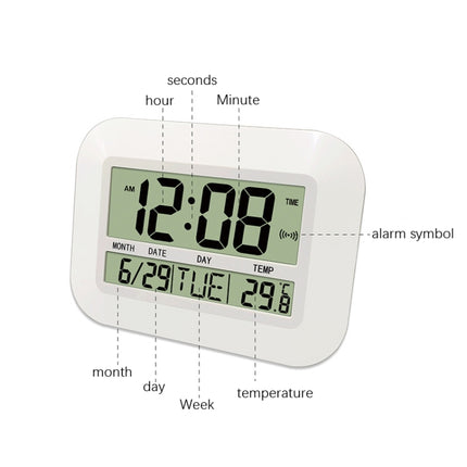 Household Big Screen Digital Electronic Alarm Clock Minimalist Living Room Mute Wall Clock(White)-garmade.com