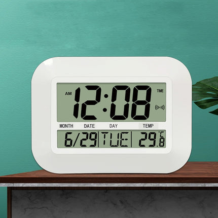 Household Big Screen Digital Electronic Alarm Clock Minimalist Living Room Mute Wall Clock(White)-garmade.com