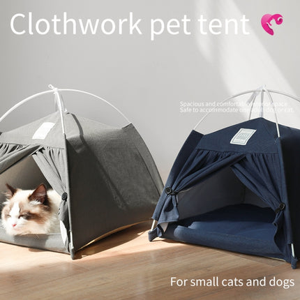 Four Seasons Cat and Dog Litter Detachable Cotton and Linen Tent Litter(Blue Stars)-garmade.com