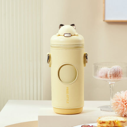 Saylee 500ml 316 Stainless Steel Messenger Thermos Cup(Yellow Kitten)-garmade.com